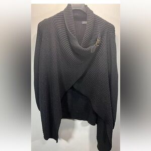 POLO Ralph Lauren Cable Knitted Poncho Sweater leather buckle size S/P Black